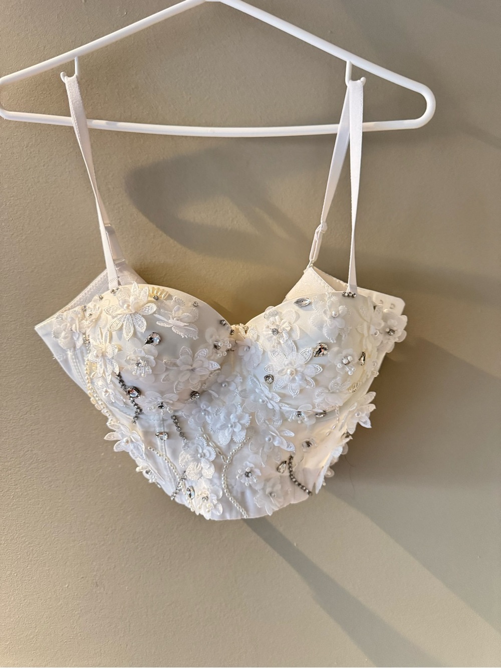 White Floral Embellished Bustier Top